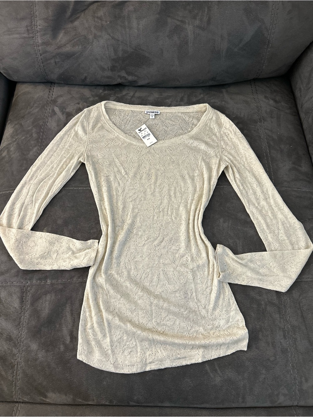 Express Lightweight Scoop Neck Long Sleeve in Beige